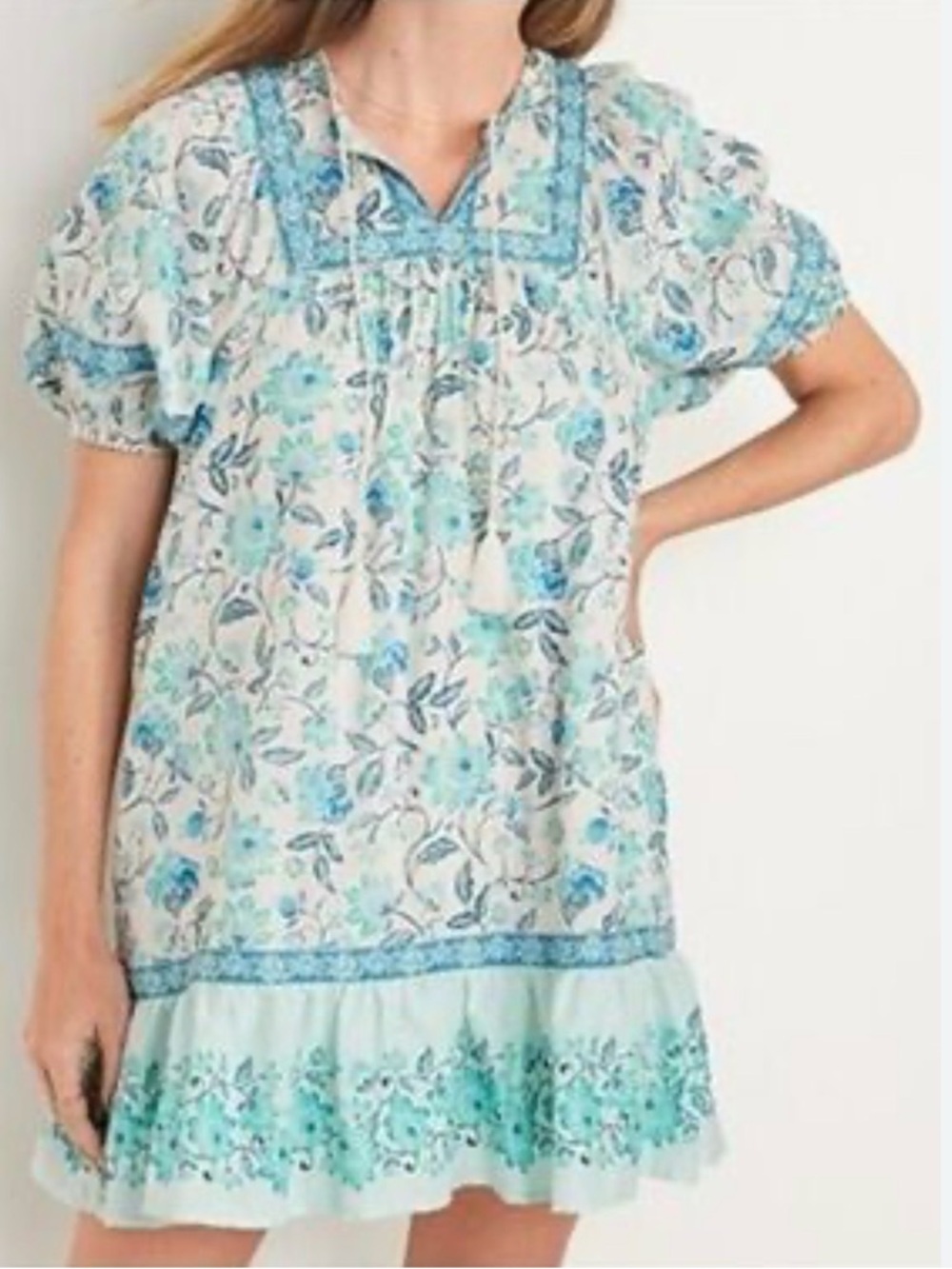 Old Navy Blue & White Floral Peasant Dress